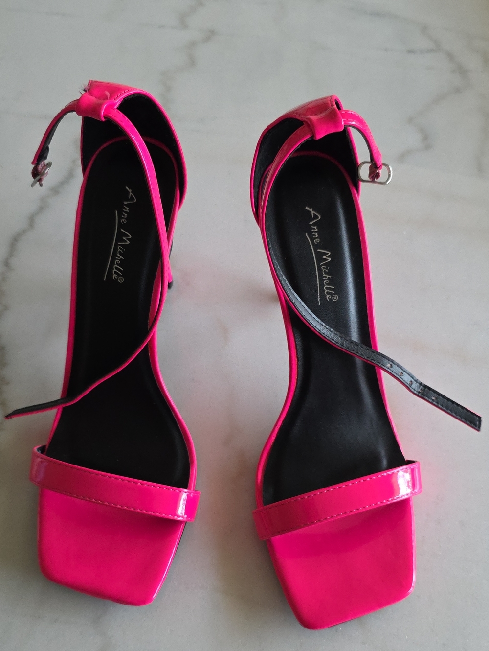 Anne Michelle Neon Pink Patent Strappy Open Toes Heels